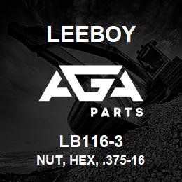LB116-3 Leeboy NUT, HEX, .375-16 | AGA Parts