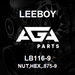 LB116-9 Leeboy NUT,HEX,.875-9 | AGA Parts