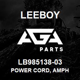 LB985138-03 Leeboy POWER CORD, AMPH | AGA Parts