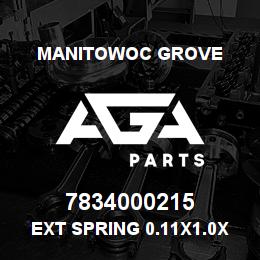7834000215 Manitowoc Grove Ext Spring 0.11x1.0x3.5 St | AGA Parts