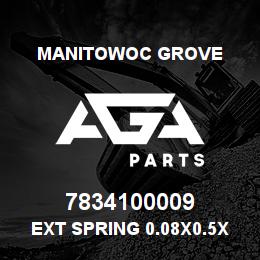 7834100009 Manitowoc Grove Ext Spring 0.08x0.5x3.75 St-Z | AGA Parts