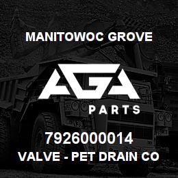 7926000014 Manitowoc Grove VALVE - PET DRAIN COCK 1/4 BR | AGA Parts