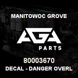 80003670 Manitowoc Grove DECAL - DANGER OVERLOADING BAS | AGA Parts