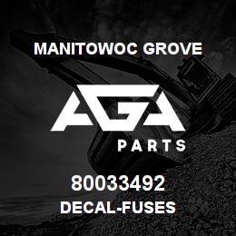 80033492 Manitowoc Grove DECAL-FUSES | AGA Parts