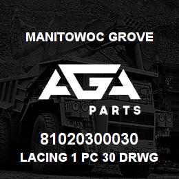 81020300030 Manitowoc Grove LACING 1 PC 30 DRWG 81020300 | AGA Parts