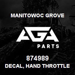 874989 Manitowoc Grove DECAL, HAND THROTTLE | AGA Parts