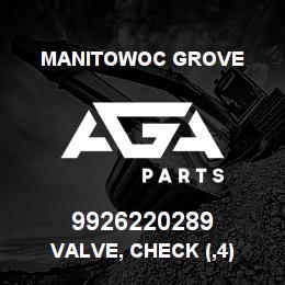 9926220289 Manitowoc Grove VALVE, CHECK (#4) | AGA Parts