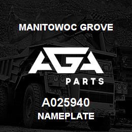 A025940 Manitowoc Grove NAMEPLATE | AGA Parts
