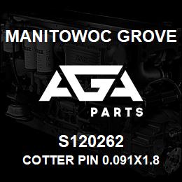 S120262 Manitowoc Grove COTTER PIN 0.091X1.88" ST-ZN | AGA Parts