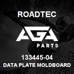 133445-04 Roadtec DATA PLATE MOLDBOARD CONTROL (IS) | AGA Parts