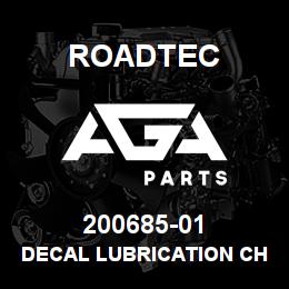 200685-01 Roadtec DECAL LUBRICATION CHART-SB-2500C | AGA Parts
