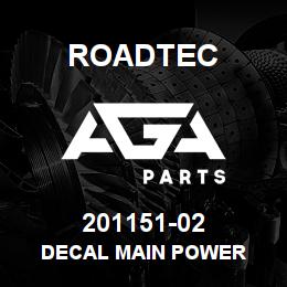 201151-02 Roadtec DECAL MAIN POWER | AGA Parts