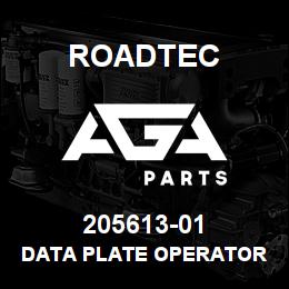 205613-01 Roadtec DATA PLATE OPERATOR CONSOLE CENTER | AGA Parts