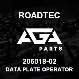 206018-02 Roadtec DATA PLATE OPERATOR CONSOLE LEFT | AGA Parts