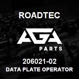 206021-02 Roadtec DATA PLATE OPERATOR CONSOLE RIGHT | AGA Parts