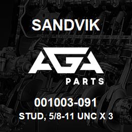 001003-091 Sandvik STUD, 5/8-11 UNC X 3/4-10 UNC X 3-4 | AGA Parts