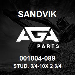 001004-089 Sandvik STUD, 3/4-10X 2 3/4 | AGA Parts