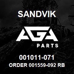 001011-071 Sandvik ORDER 001559-092 RB | AGA Parts