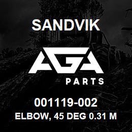 001119-002 Sandvik ELBOW, 45 DEG 0.31 MBOSS-0.31 MJIC | AGA Parts
