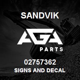 02757362 Sandvik SIGNS AND DECAL | AGA Parts