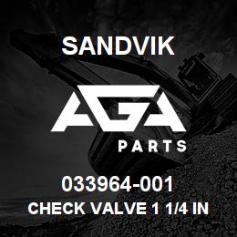 033964-001 Sandvik CHECK VALVE 1 1/4 IN. , FLANGE, CODE62 | AGA Parts