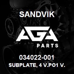 034022-001 Sandvik SUBPLATE, 4 V.PO1 V.ALVE, SAE-NO6 PORTS | AGA Parts