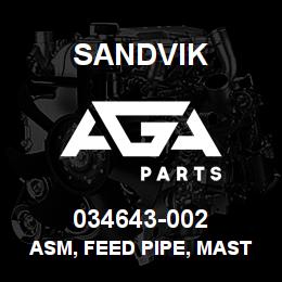 034643-002 Sandvik ASM, FEED PIPE, MAST | AGA Parts