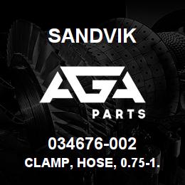 034676-002 Sandvik CLAMP, HOSE, 0.75-1.18 ID | AGA Parts
