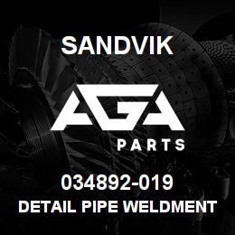 034892-019 Sandvik DETAIL PIPE WELDMENT | AGA Parts