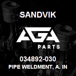 034892-030 Sandvik PIPE WELDMENT, A. INLET | AGA Parts