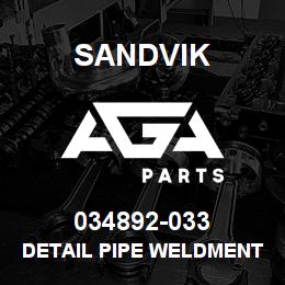 034892-033 Sandvik DETAIL PIPE WELDMENT | AGA Parts