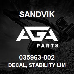 035963-002 Sandvik DECAL, STABILITY LIMITS, PORTUGUESE | AGA Parts