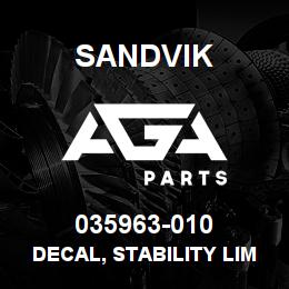 035963-010 Sandvik DECAL, STABILITY LIMITS, PORTUGUES | AGA Parts