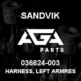 036624-003 Sandvik HARNESS, LEFT ARMREST TO SEATBASE DR | AGA Parts