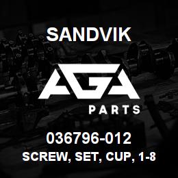 036796-012 Sandvik SCREW, SET, CUP, 1-8 UNC | AGA Parts