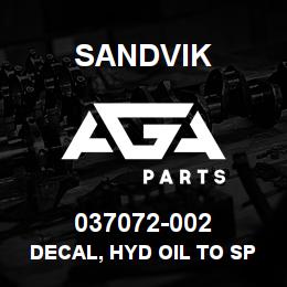 037072-002 Sandvik DECAL, HYD OIL TO SPEC, PORTUGUESE | AGA Parts