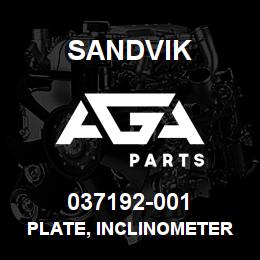 037192-001 Sandvik PLATE, INCLINOMETER | AGA Parts