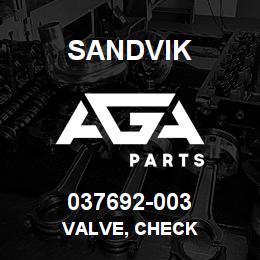 037692-003 Sandvik VALVE, CHECK | AGA Parts