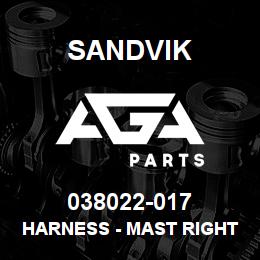 038022-017 Sandvik HARNESS - MAST RIGHT SIDE | AGA Parts