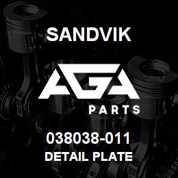 038038-011 Sandvik DETAIL PLATE | AGA Parts