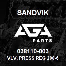 038110-003 Sandvik VLV, PRESS REG 200-600# 1/4 NPT RB | AGA Parts
