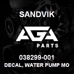 038299-001 Sandvik DECAL, WATER PUMP MOTOR DR460 | AGA Parts