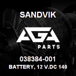 038384-001 Sandvik BATTERY, 12 V.DC 1400 C.CA 4D MAINT FR | AGA Parts