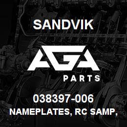 038397-006 Sandvik NAMEPLATES, RC SAMP, ANODIZED | AGA Parts