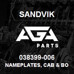 038399-006 Sandvik NAMEPLATES, CAB & BOOM, ANODIZED | AGA Parts