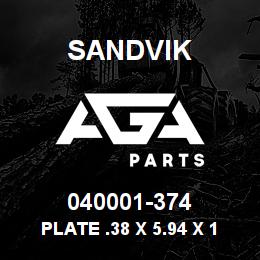 040001-374 Sandvik PLATE .38 X 5.94 X 10.31" | AGA Parts