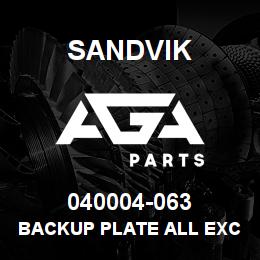 040004-063 Sandvik BACKUP PLATE ALL EXCEPT 2000 | AGA Parts