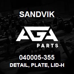 040005-355 Sandvik DETAIL, PLATE, LID-HOSE TRAY | AGA Parts