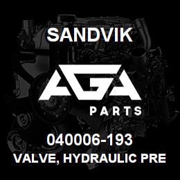 040006-193 Sandvik VALVE, HYDRAULIC PRESSURE | AGA Parts