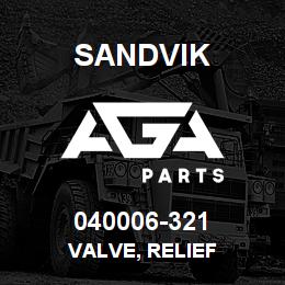 040006-321 Sandvik VALVE, RELIEF | AGA Parts
